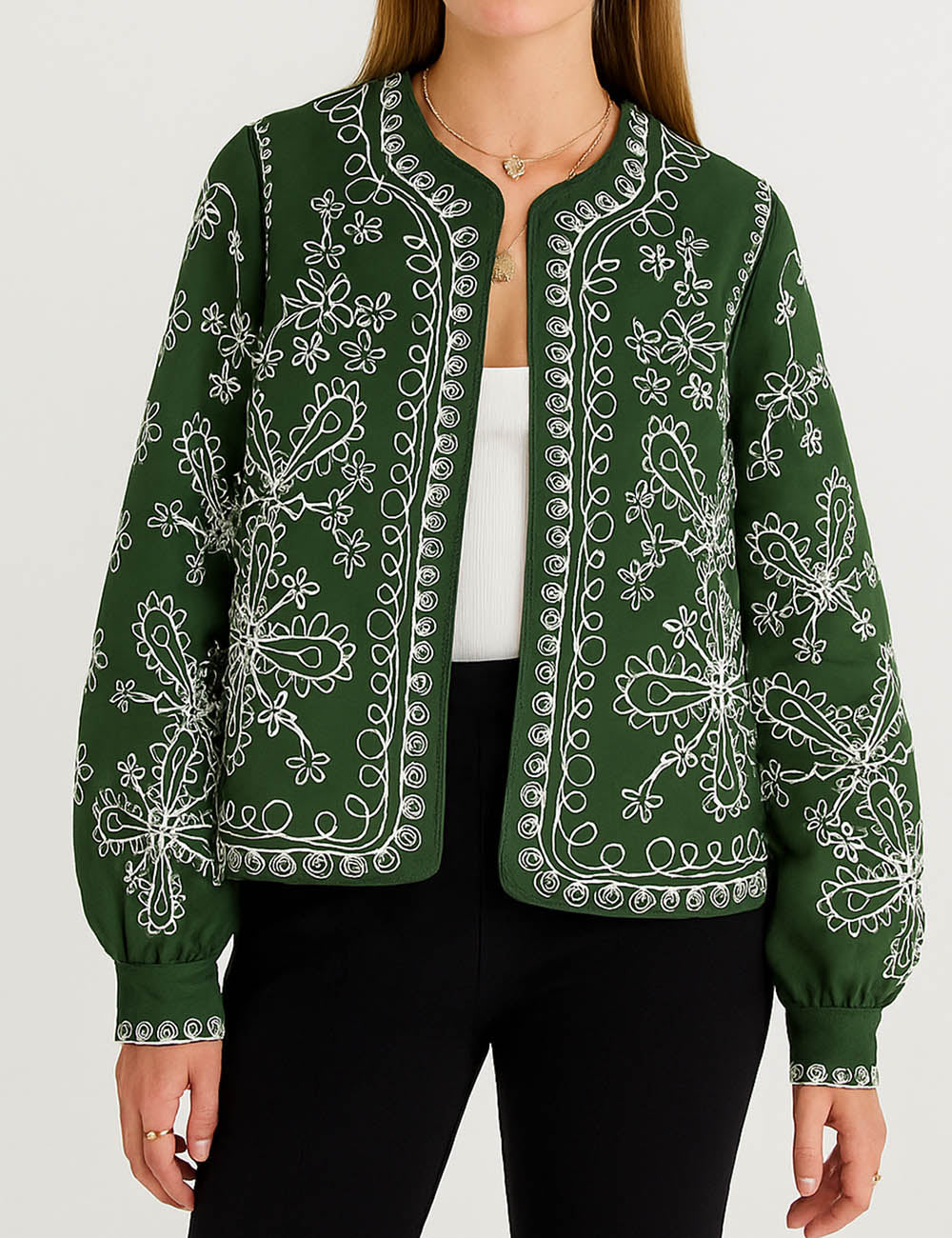 Ladies Color Block Floral Print Open Front Cotton Padded Jacket