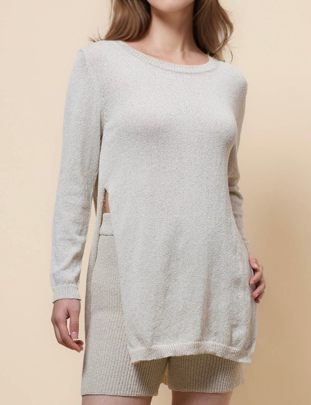 Ladies Round Neck Pullover Sweater&Shorts Set SKST41254