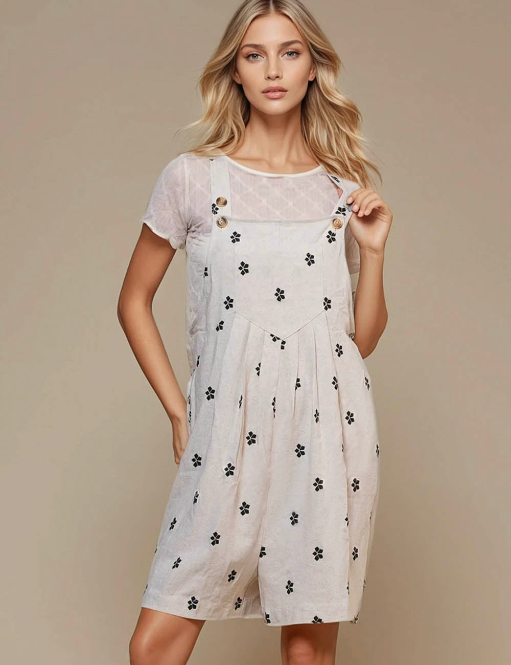 Ladies Strap Shoulder Embroidery Pockets Romper SKJ50590