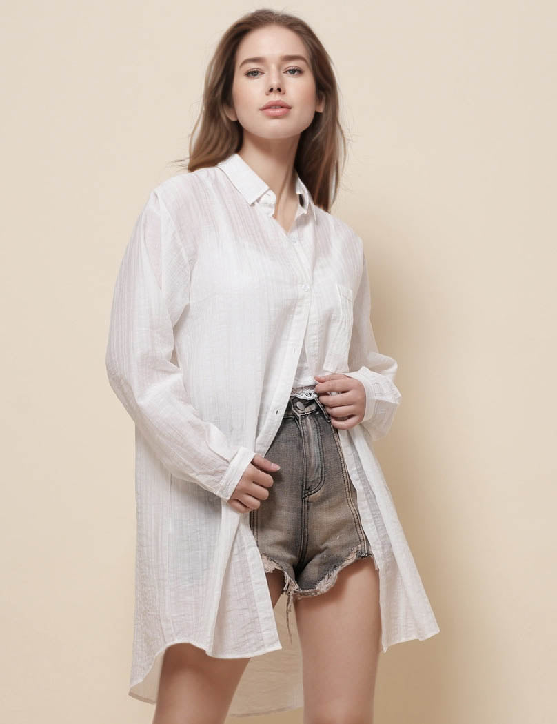 Ladies Turn Down Collar Long Sleeves Button Shirt SKT51206
