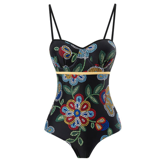 Floral Print Multicolor One Piece Swimwear with Cover Y82