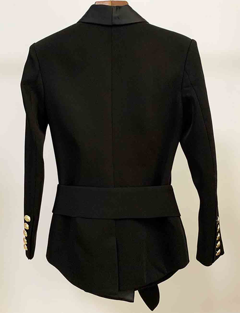 Ladies Solid Color Waist Belt Double Breast Long Blazer