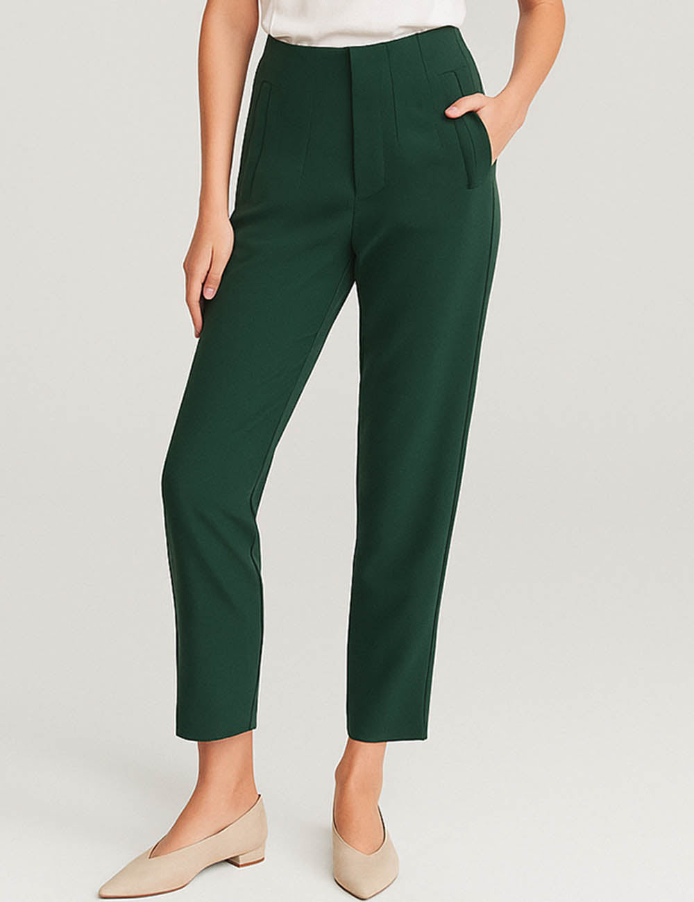 Ladies Solid Color Tailored Straight Leg Pants