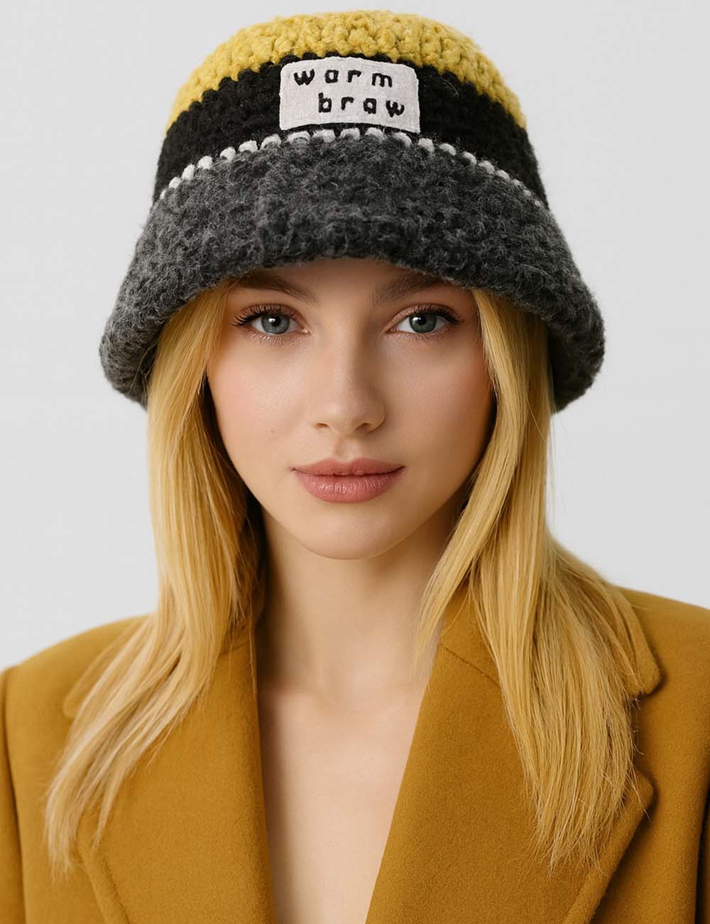Ladies Faux Fur Letter Patch Knit Hat