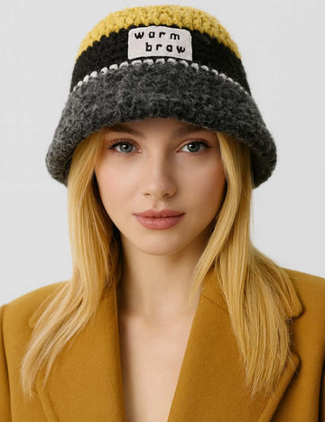 Ladies Faux Fur Letter Patch Knit Hat