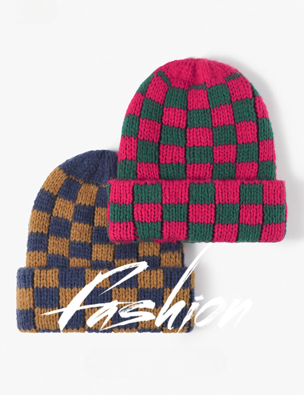 Ladies Color Block Square Fold Hem Sweater Hat SKAH4212