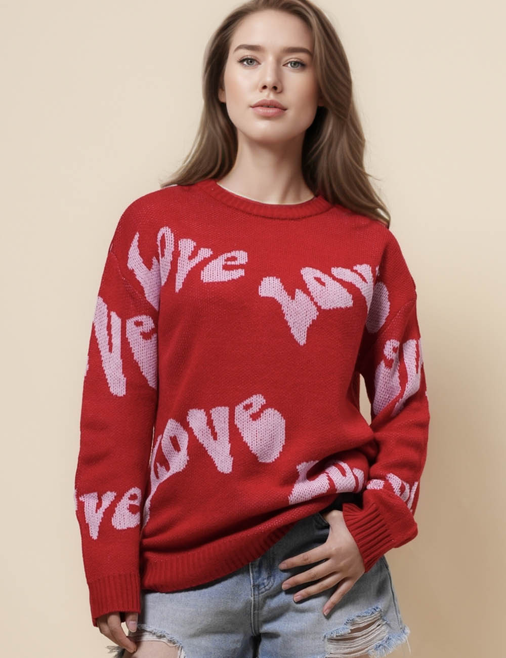 Ladies Love Knit Color Block Pullover Sweater SKT41107
