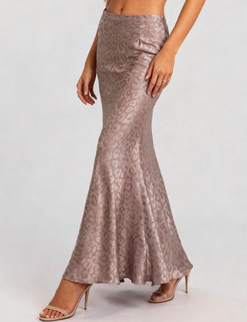 Ladies Leopard Print Satin Fish Tail Midi Skirt SKS4788