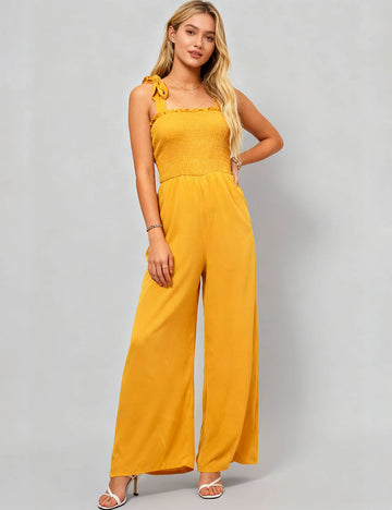Ladies Strape Tie Shoulder Wide Leg Jumpsuit SKJ50396