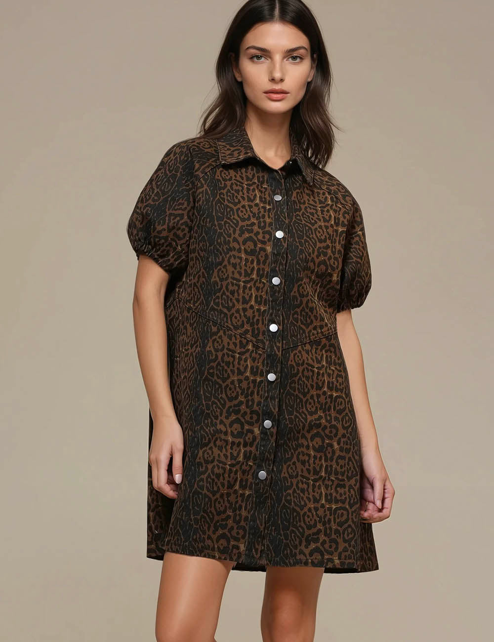 Ladies Leopard Denim Mini Dress SKD50309
