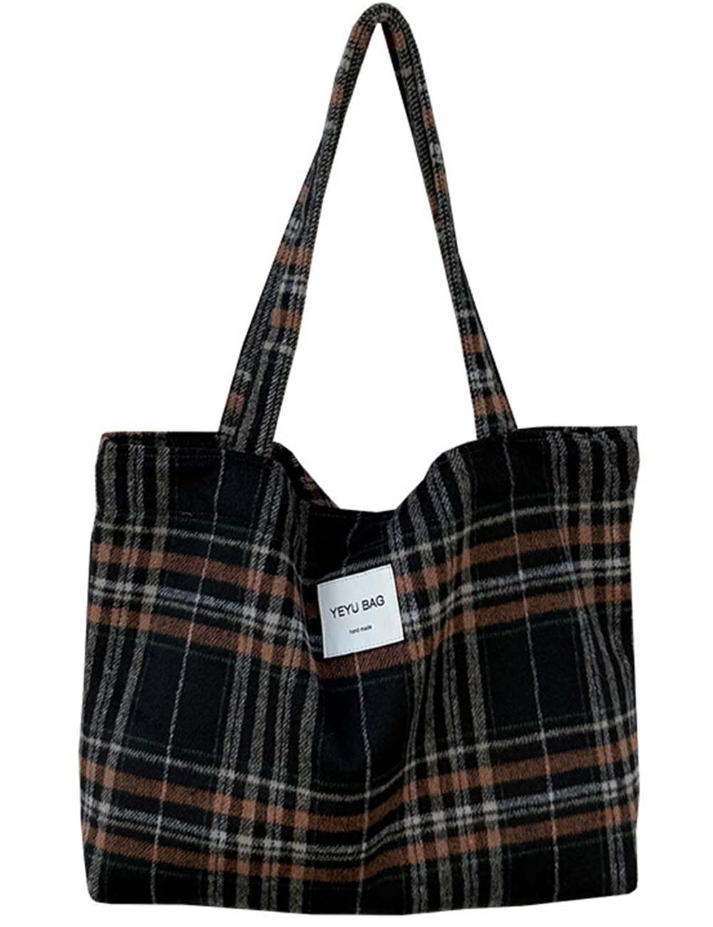 Ladies Vintage Plaid Shoulder Tote Bag