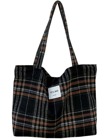 Ladies Vintage Plaid Shoulder Tote Bag