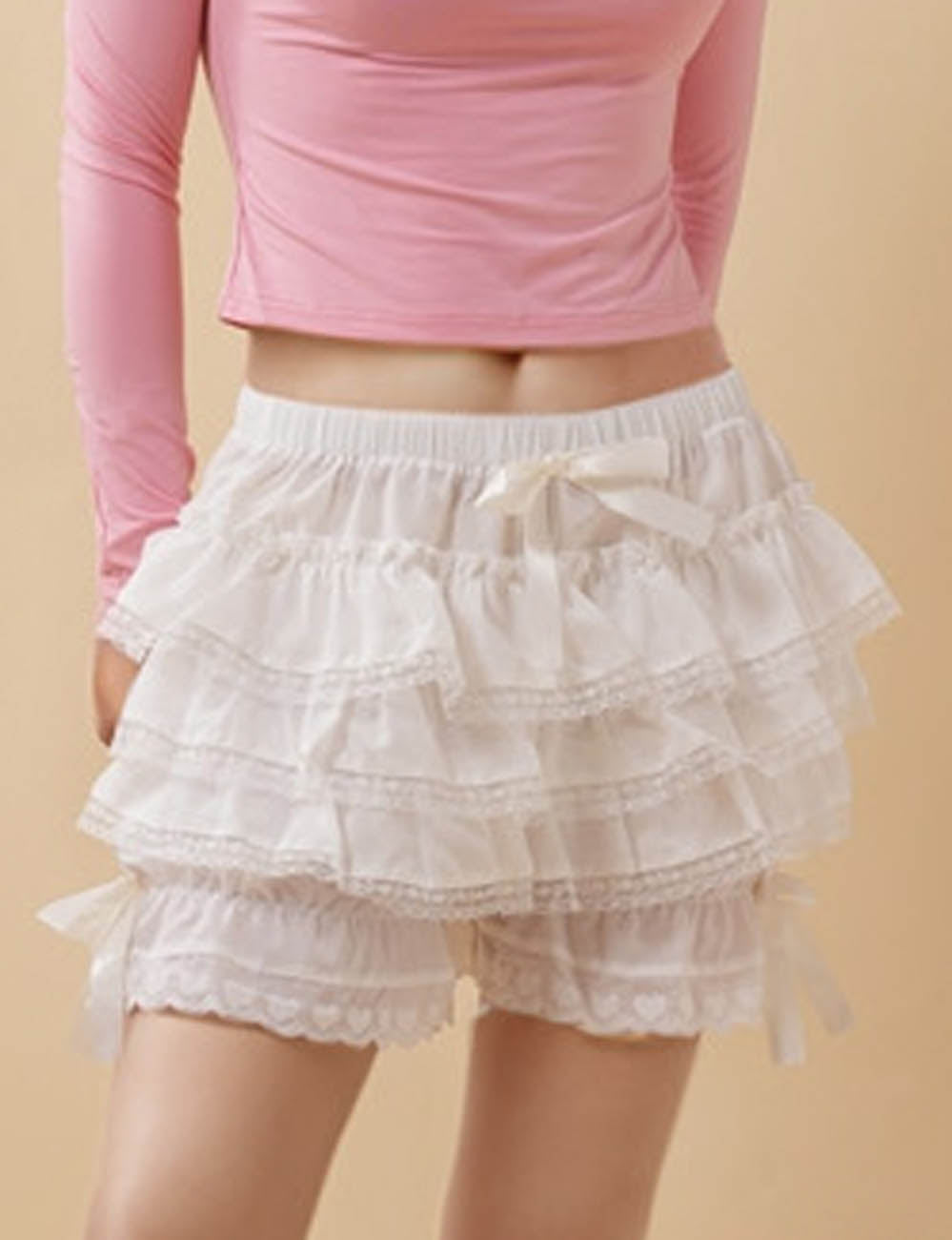 Ladies Color Block Ruffle Lace Bowknots Pumpkin Shorts