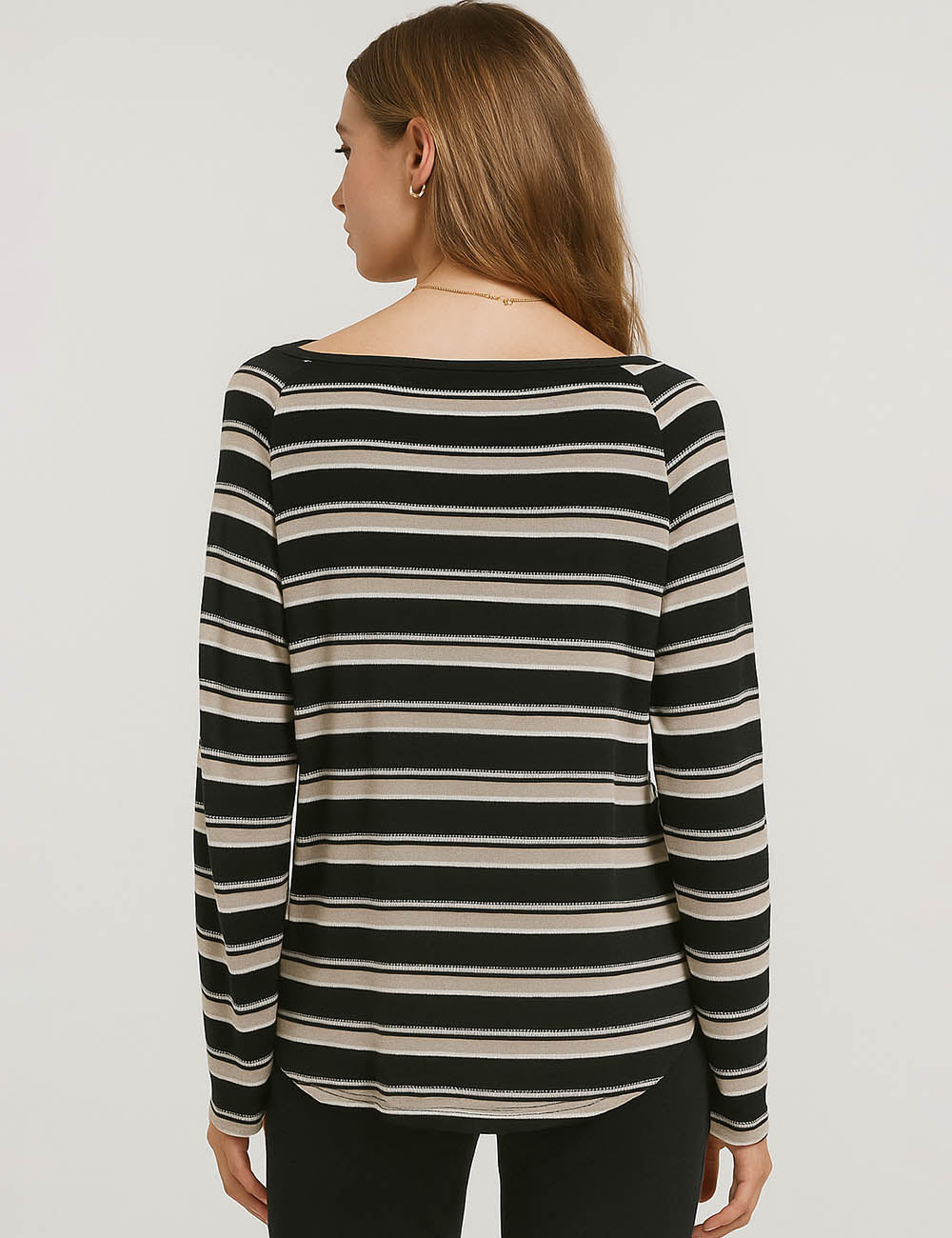 Ladies Off Shoulder Stripe Top Color Block Pullover Blouse