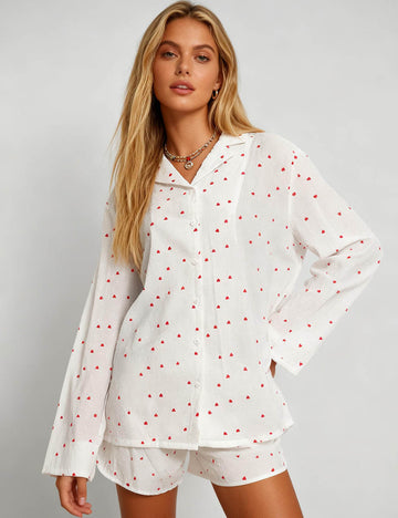 Ladies Valentine's Heart Print Top & Shorts Lounge Set