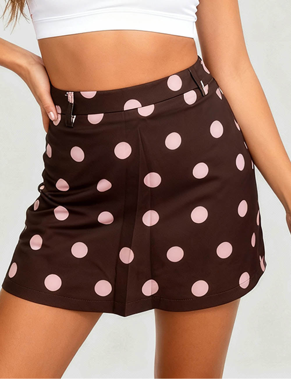 Ladies Color Block Polka Dot Zipper Side Mini Skorts
