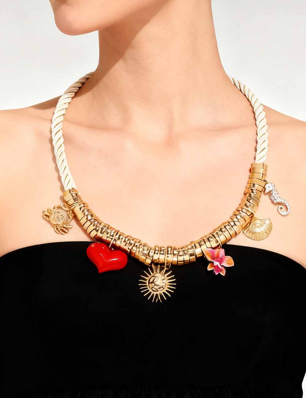 Ladies Sun Shell Seahorse Pendant Rope Chain Necklace