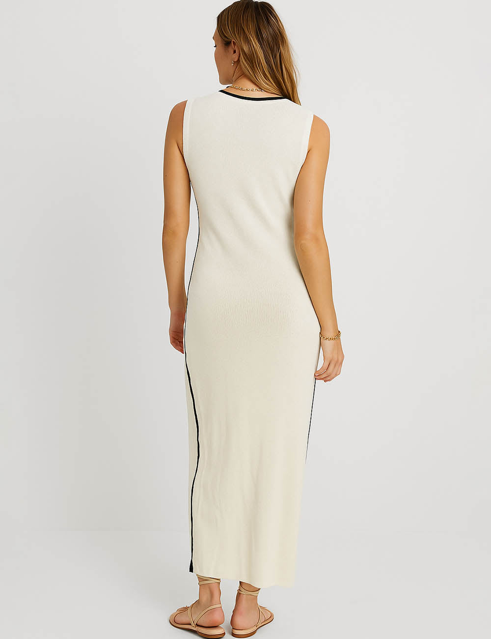 Ladies Color Block Bodycon Knit Midi Dress SKD276