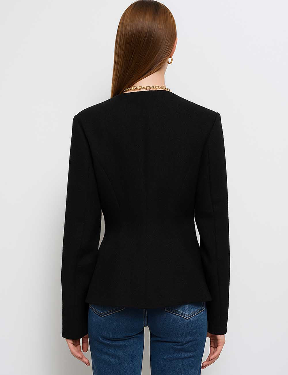 Ladies Floral Patch Button Front Long Sleeves Jacket