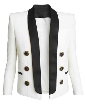Ladies Color Block Shawl Collar Double Breast Blazer