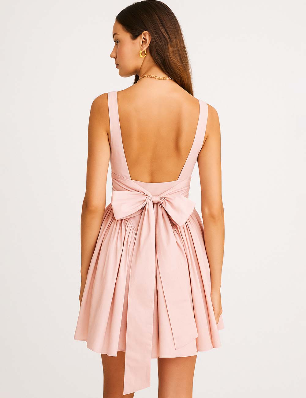 Ladies Plain Ruched Bow Back Mini Dress 4253