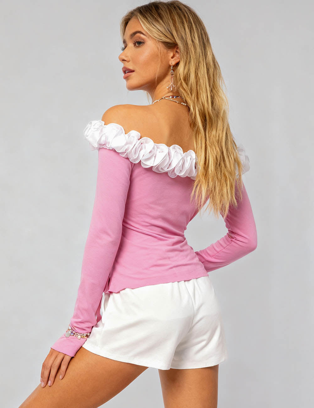 Ladies Off-Shoulder Ruffle Flared Sleeves Top