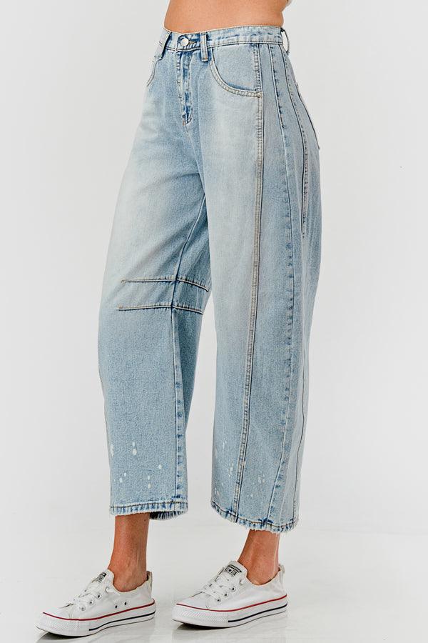 Ladies Baggy Mid Rise Barrel Denim Pants SKP522