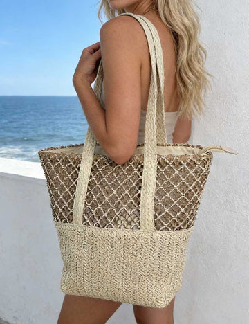 Ladies Woven Straw Summer Beach Shoulder Tote Bag