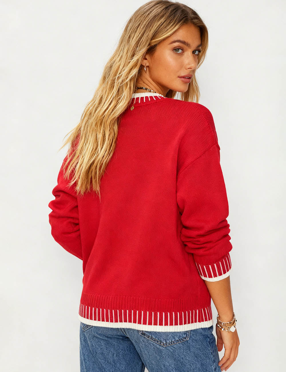 Ladies Valentine's Letter Embroidery Round Neck Sweater