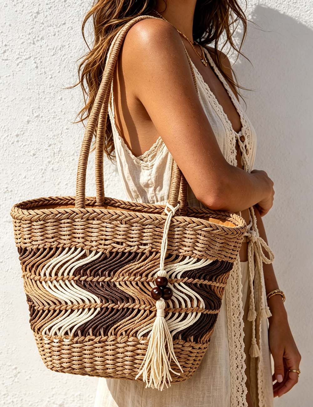 Woven Straw Striped Tote - Sweetkama Wholesale - #8711