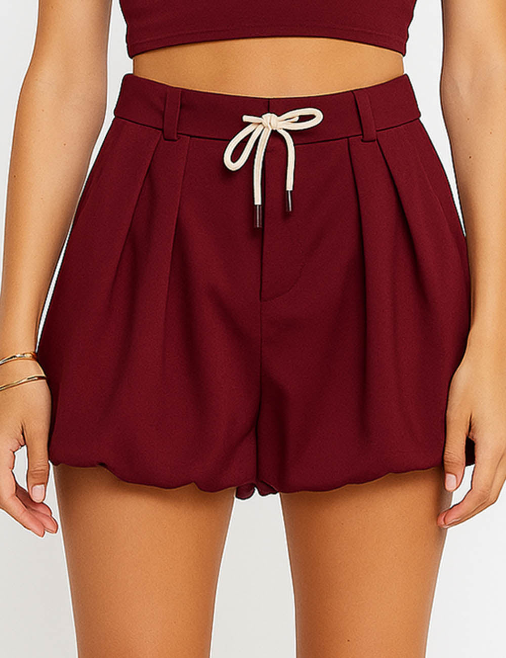 Ladies Solid Color Zip Fly String Tie Puff Mini Skort
