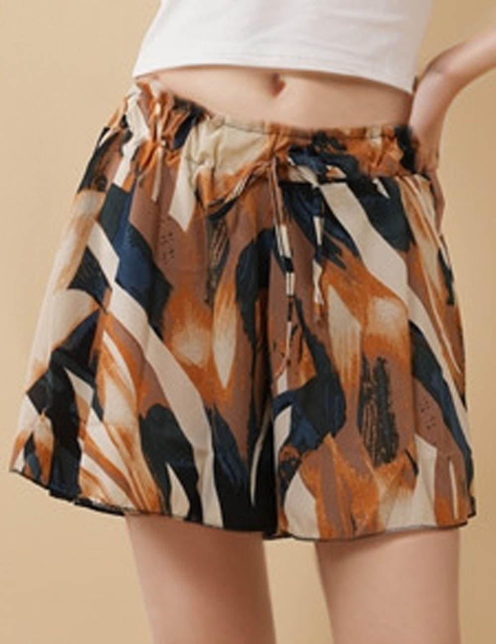 Ladies Print Ruffle Elastic Waist Mini Skort