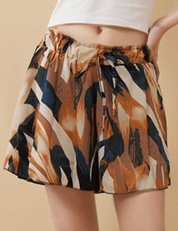 Ladies Print Ruffle Elastic Waist Mini Skort