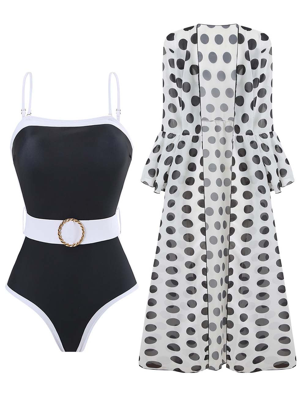 Ladies String Shoulder Belt One Piece Swimwear with Salong