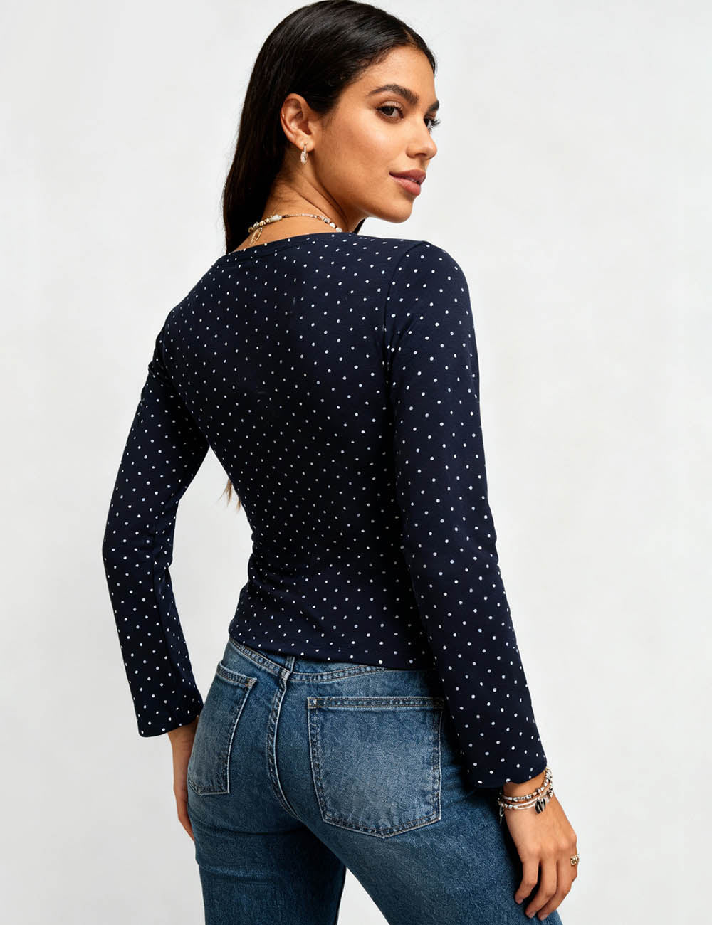 Ladies Polka Dot Stretch Long Sleeves Layering Top