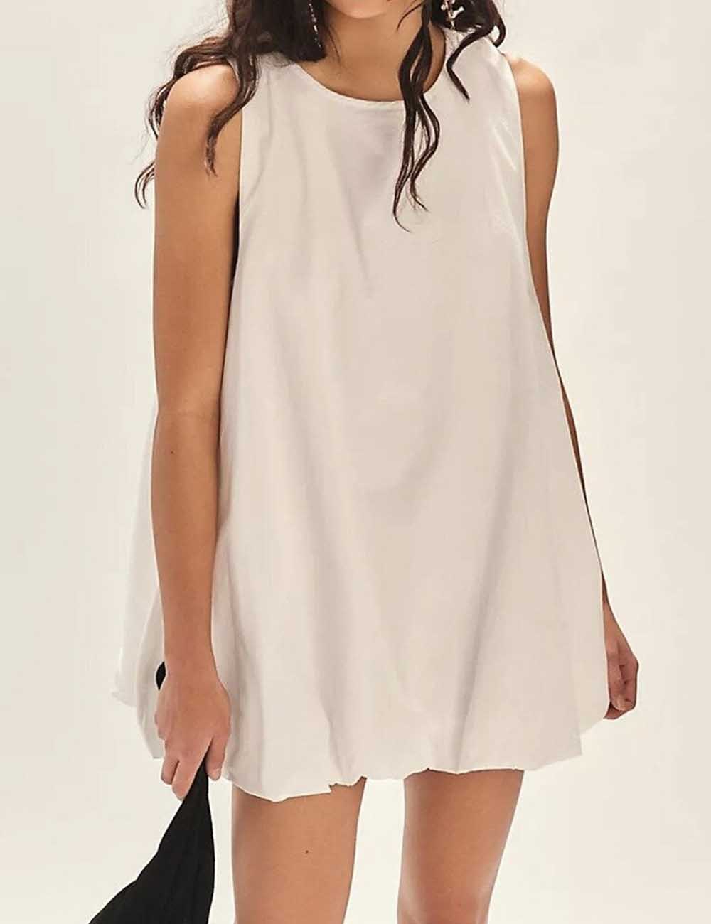 Ladies Solid Color Sleeveless Bubble Mini Dress 