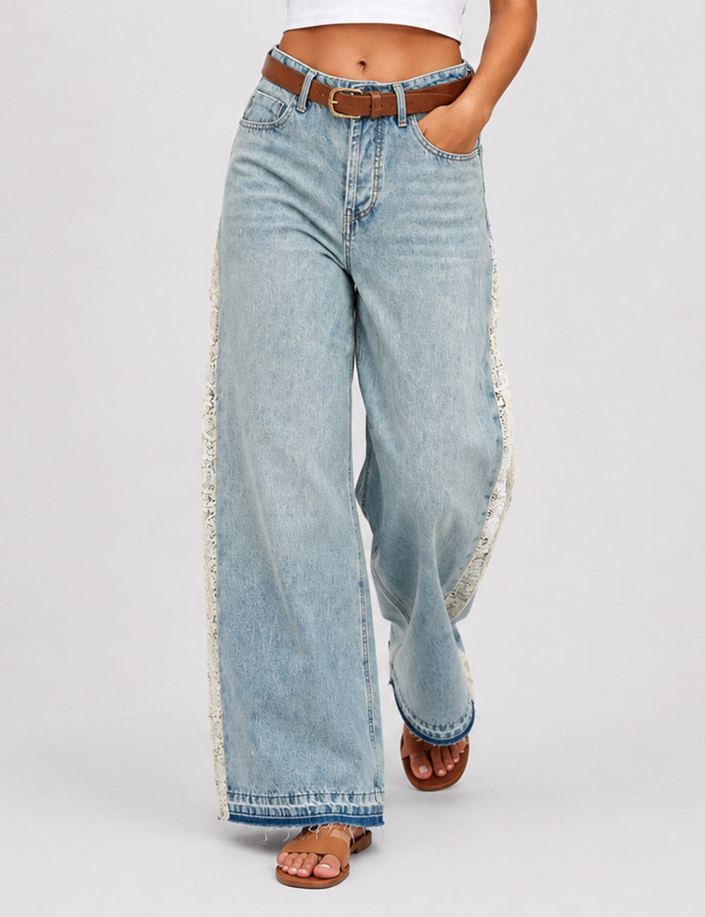 Ladies Lace Wide Leg Jeans - Sweetkama Wholesale - #5447