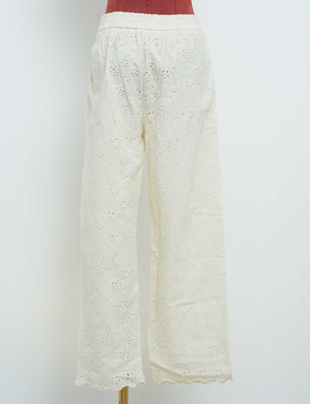Ladies Everyday Eyelet Solid Color Elastic Waist Wide Leg Pants