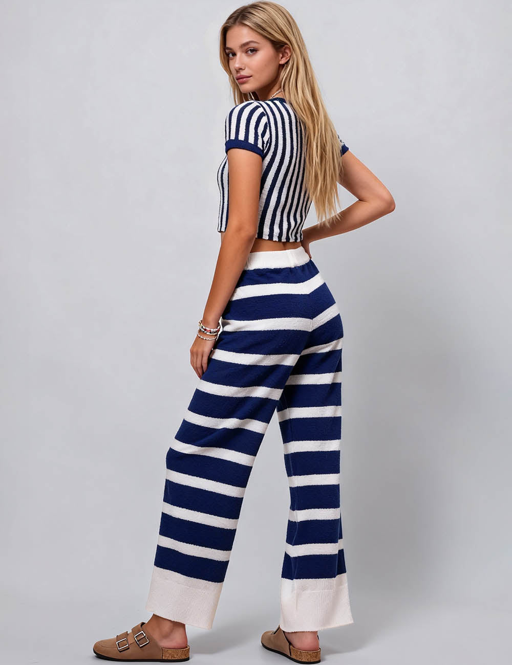 Ladies Striped Crop Top and Pants Sets SKST476