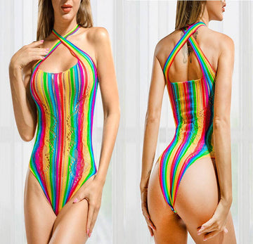 Spicy Halter Rainbow Hollow Out Bodystocking 60204