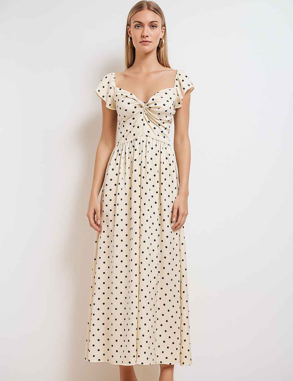 Ladies Sweetheart Neck Polka Dot Ruffle Maxi Dress