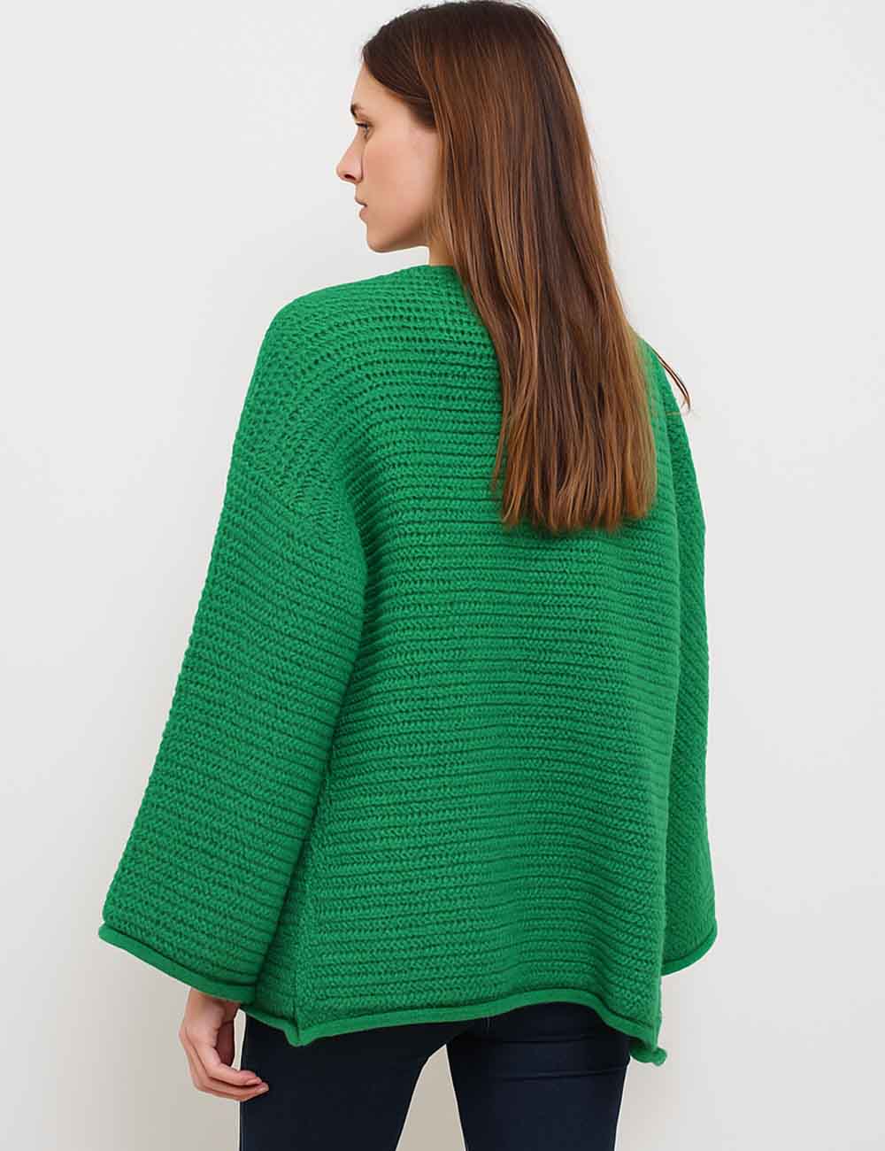 Ladies Solid Color Round Neck Chunky Knit Sweater