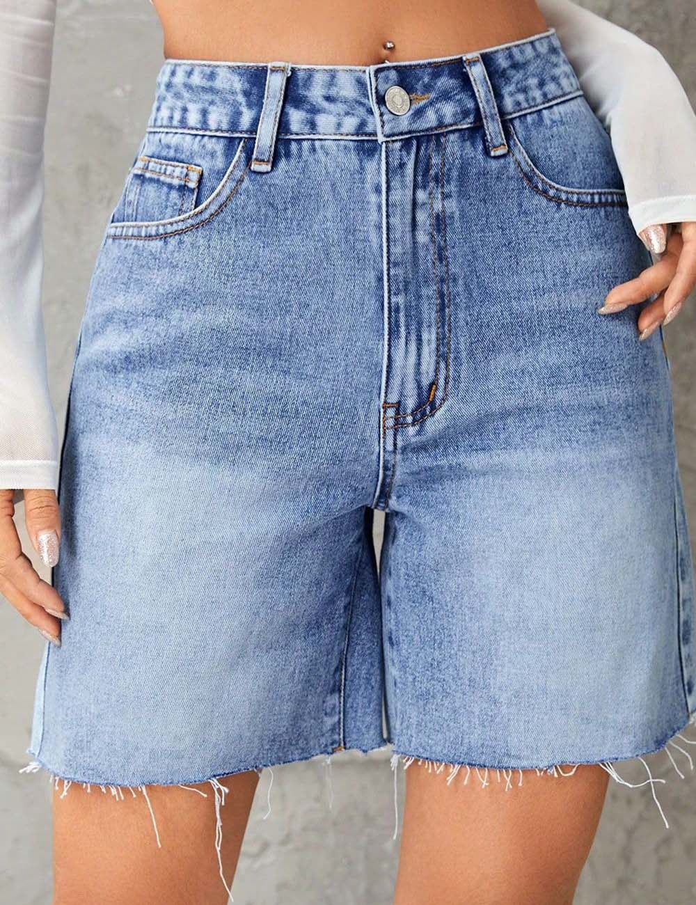 Ladies Pocket Straight Leg Denim Shorts