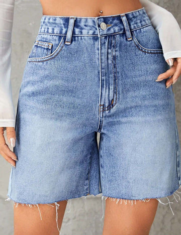 Ladies Pocket Straight Leg Denim Shorts