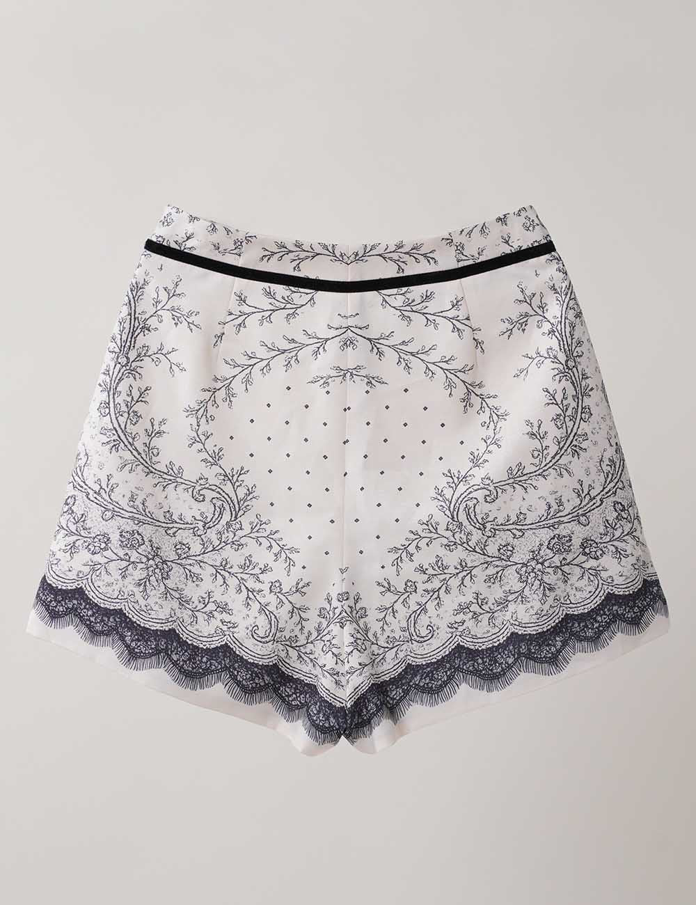 Ladies Multicolor Bowknot Floral Print Pocket Wide Leg Shorts