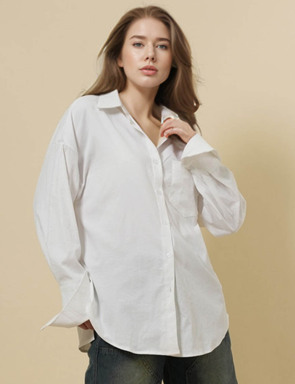 Ladies Basic Everyday Button Down White Shirt 8SKT51156