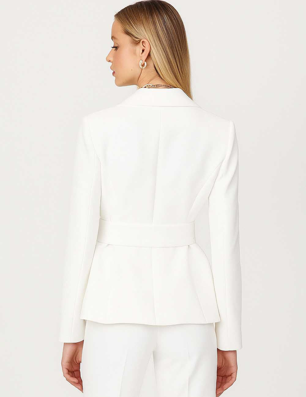 Ladies Rhinestone Waist Belt Long Sleeves Vent Long Blazer