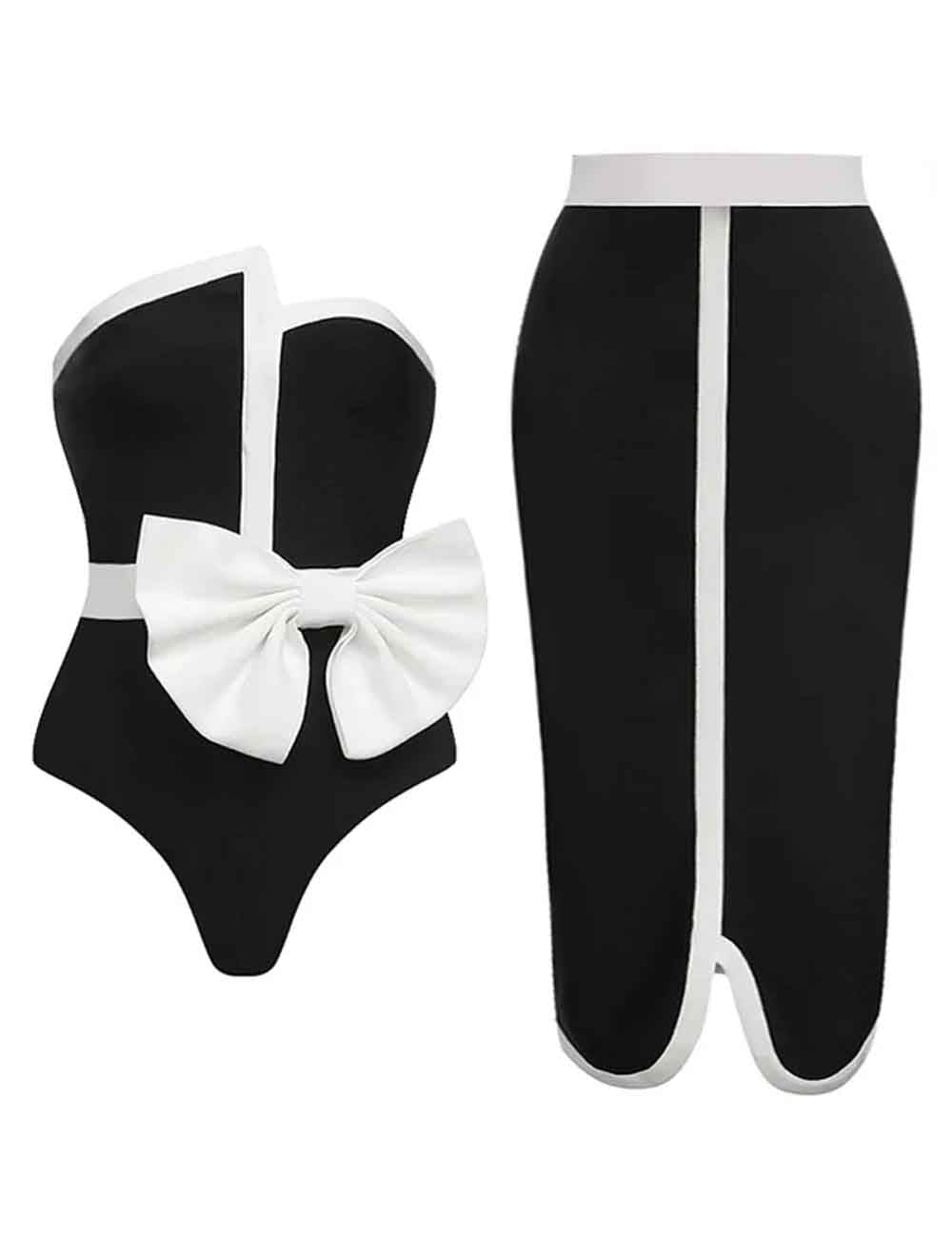 Ladies Bowknot Back Open One Piece Swimwear with Salong