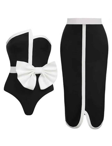 Ladies Bowknot Back Open One Piece Swimwear with Salong