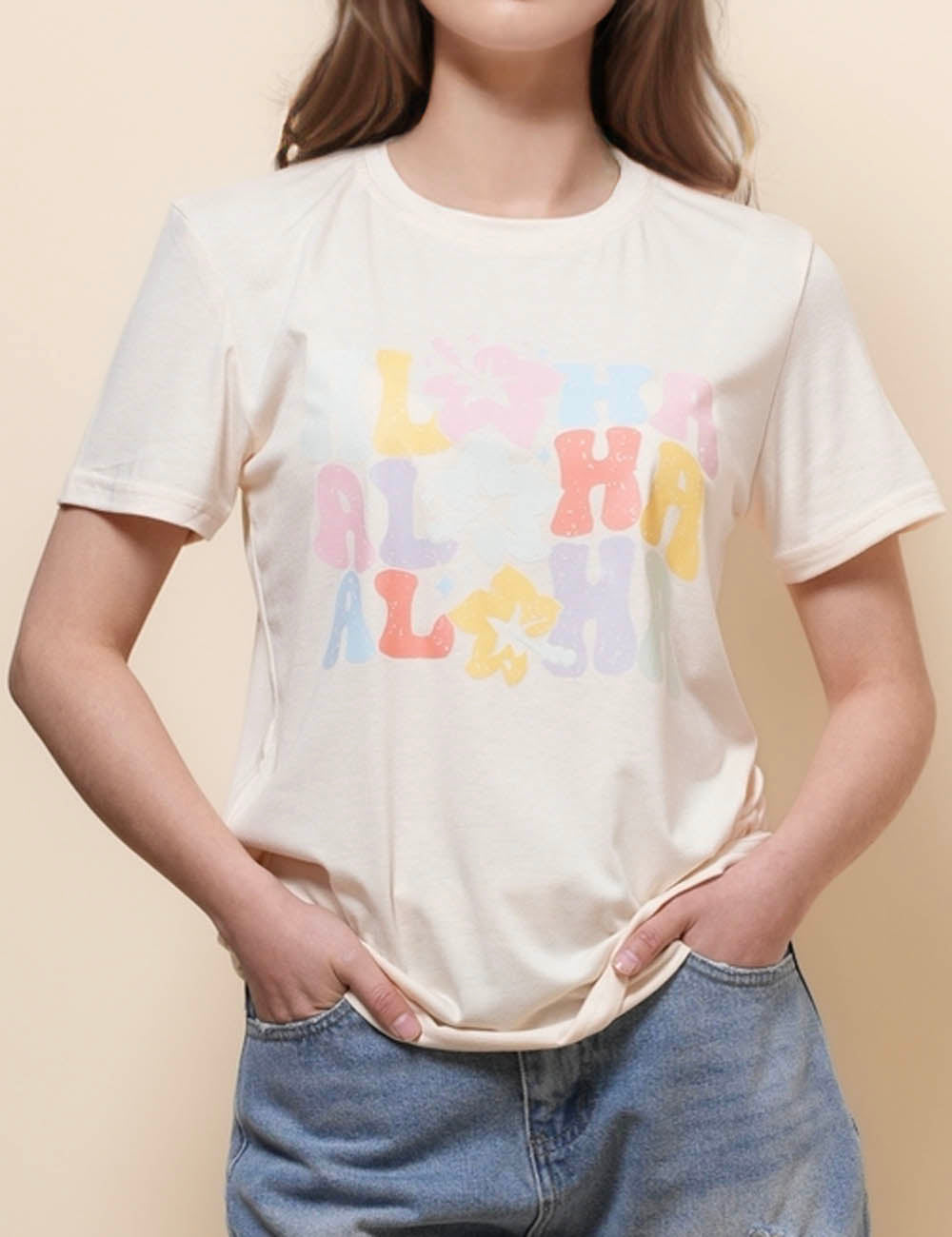 Ladies Text Print Short Sleeves T-Shirt SKT50438